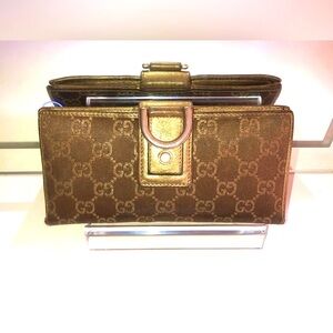 Gucci Wallet COA Gold Iridescent Abbey Satin GG Guccissima Continental Bifold